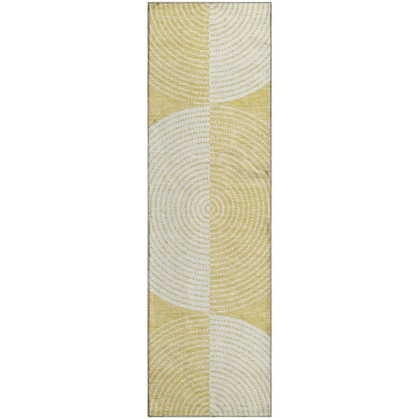 Mayfield Premium Machine Washable Abstract AMF2275 Gold 2 ft. x 7 ft. Runner Rug