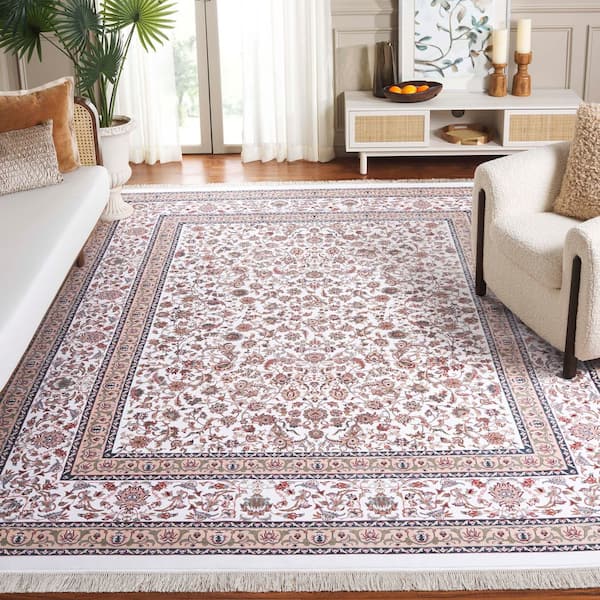 Persian Classic 9 ft. x 12 ft. Ivory/Beige Blue Floral Ornate Border Area Rug