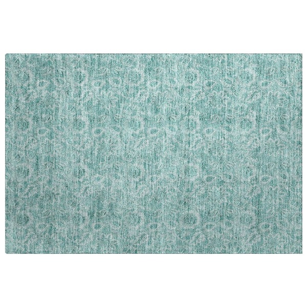 Dream Shag Premium Machine Washable Abstract ADS662 Teal 3 ft. x 4 ft. Area Rug