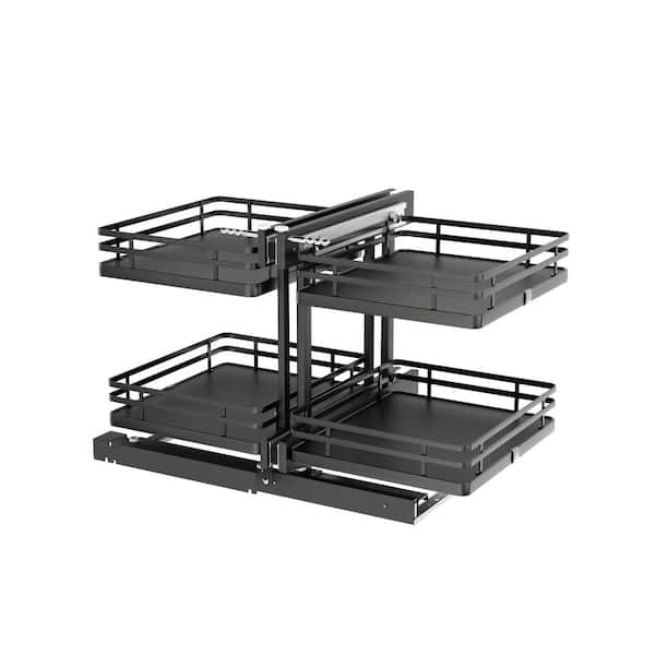 Steel 2-Tier Pullout Solid Bottom Organizer for Blind Corner Cabinets w/ Soft-Close