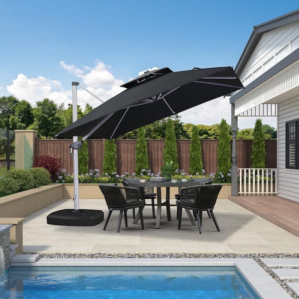 PURPLE LEAF 10 ft. Square High-Quality Aluminum Cantilever Polyester Outdoor Patio Umbrella with Wheels Base, Black