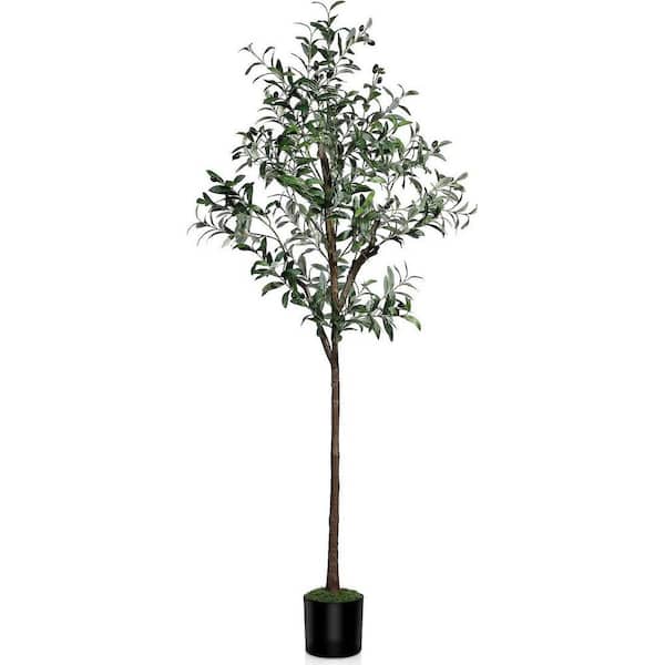 Artificial 6 ft. Olive Tree in Pot Indoor Faux Silk Leaves and Fruit ...