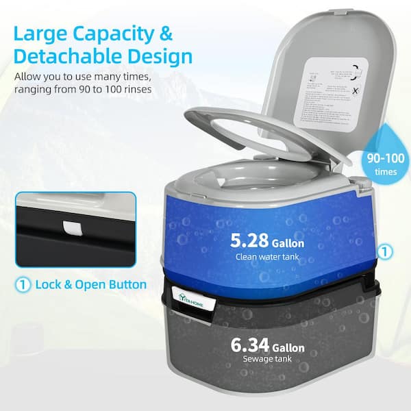 5.28 Gal. Gray Portable Toilet No Leakage Outdoor Camping Flush Toilet with Waste Tank
