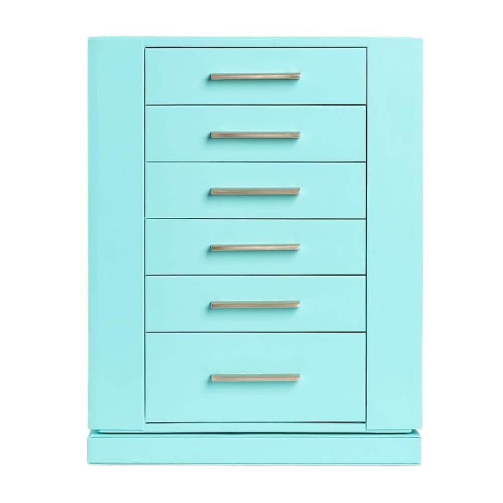 Afoxsos 11.3 in. Turquoise Rectangle Wood Jewelry Box, Vertical