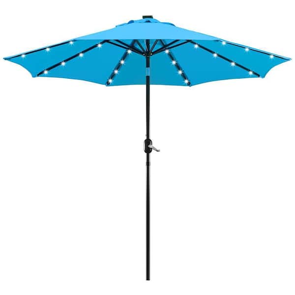 Yaheetech 9 ft. Solar Powered Patio Umbrella UV Protection Market Table Umbrella with Push Button Tilt and Crank