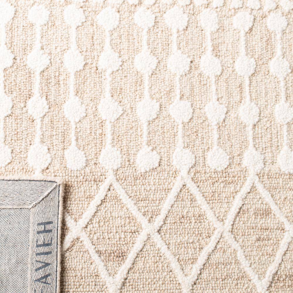 Ivory and Beige Hand Tufted Wool Round Floral Rug