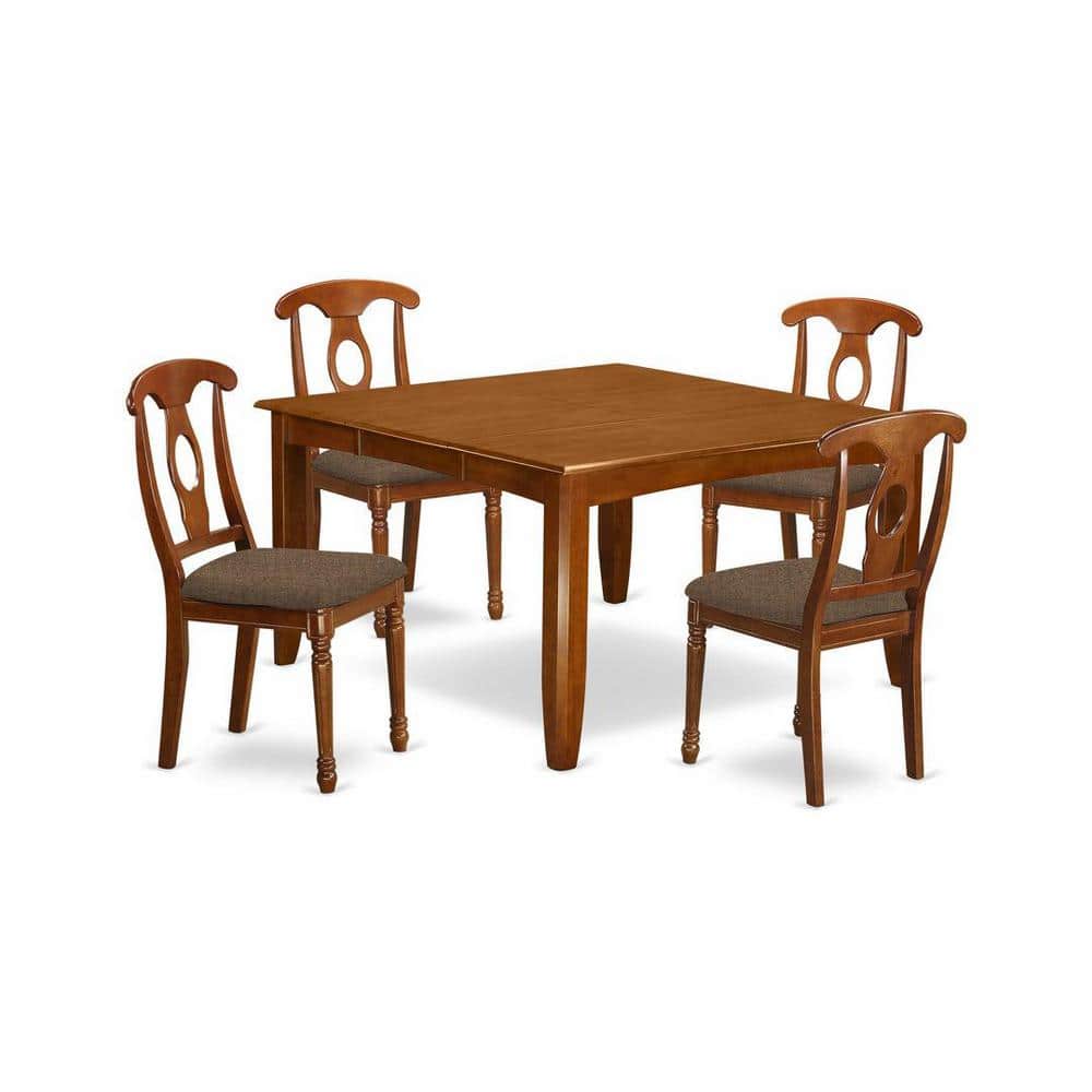 Saddle Brown Solid Wood Square Dining Table Set with 4 Lattice Back Chairs