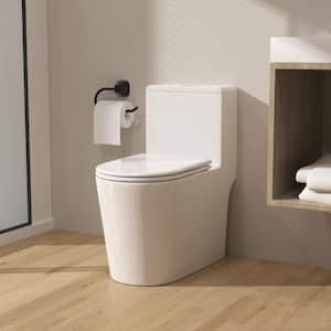 Minimalist 1-Piece 1.6 GPF Dual Flush Elongated Standard Toilet in Gloss White, Seat Included