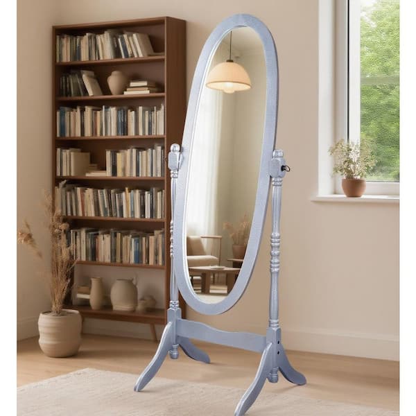 Queen Anne Style Silver 16 in. W x 59.25 in. H Floor Mirror Standing Mirror Tilting Oval Wood Full Length Mirror