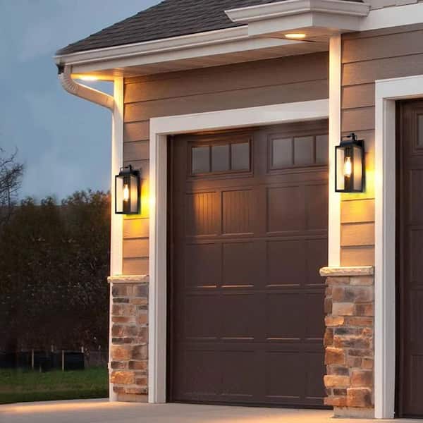 14.25 in. 1-Light Black Outdoor Hardwired Wall Lantern Sconce with Clear Glass, No Bulbs Included