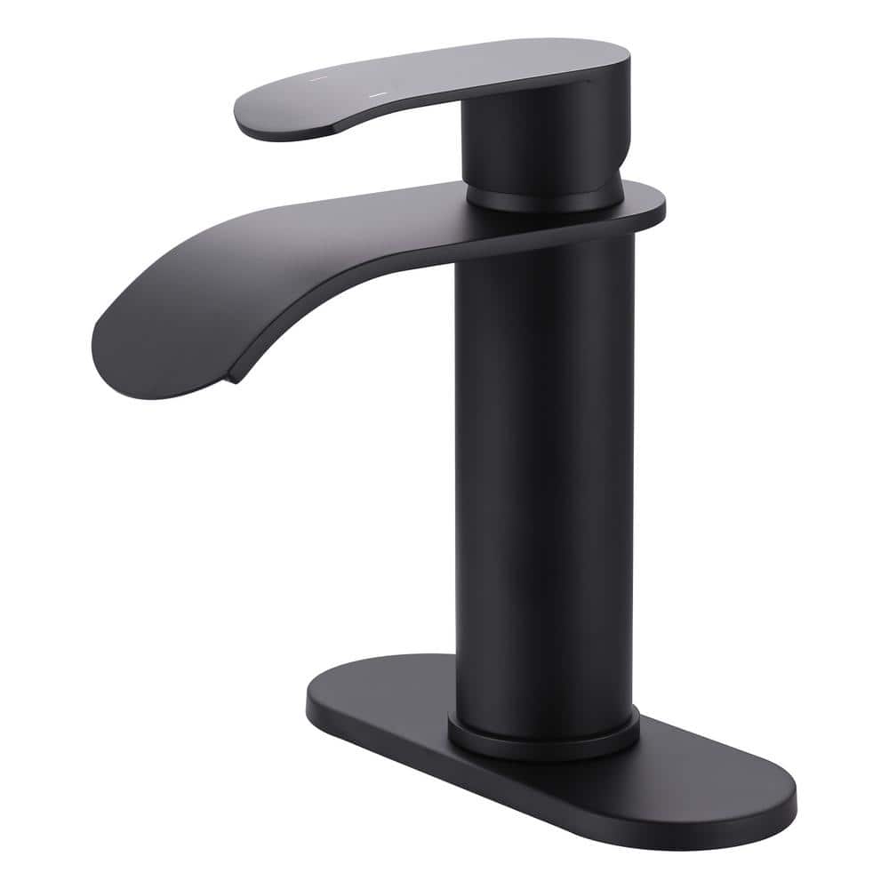 Waterfall Single Handle Single Hole Bathroom Faucet with Deckplate and Pop Up Drain in Black price history on PriceWatchPro