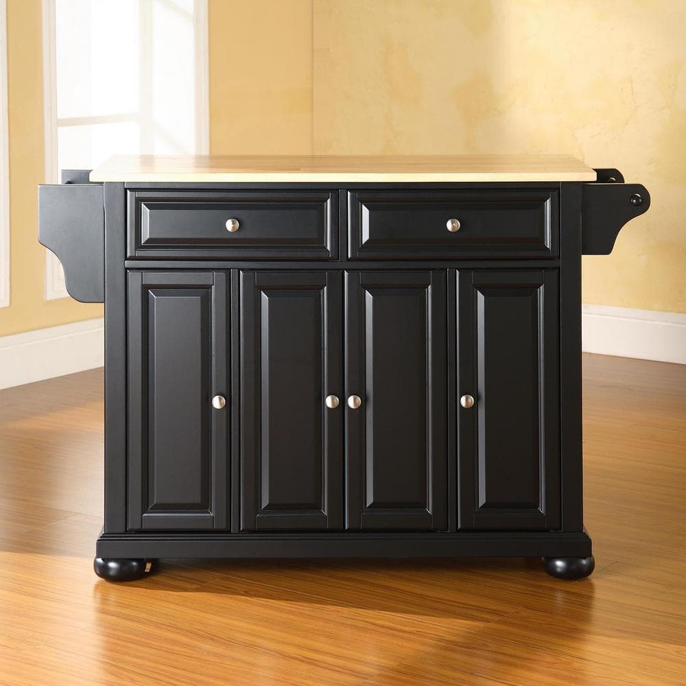 Alexandria Black Solid Hardwood Kitchen Island with Natural Wood Top