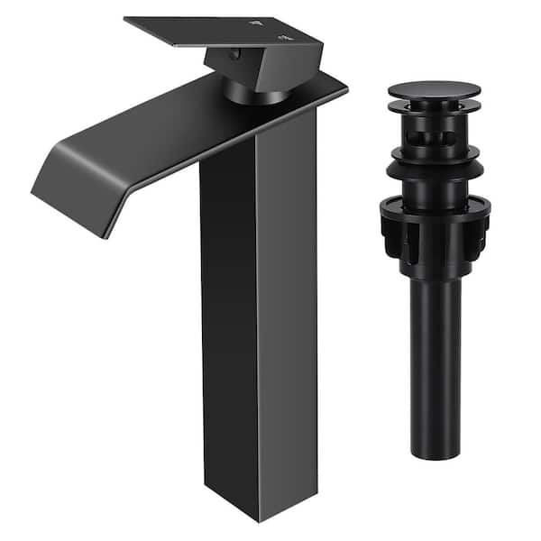AKLFGN Single Handle Single Hole Waterfall Vessel Sink Faucet in Matte Black