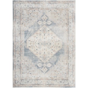 Astra Machine Washable Light Blue 7 ft. x 9 ft. Vintage Persian Area Rug