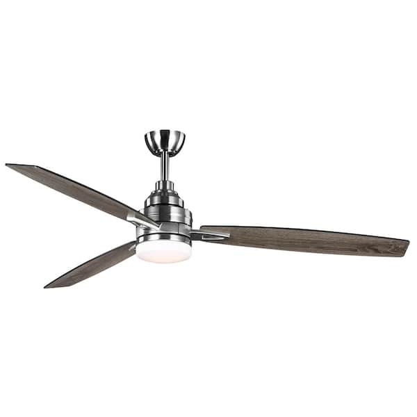 Home Decorators Collection Rowan 60 in. Integrated LED Indoor Brushed Nickel Dual Mount Ceiling Fan with Light Kit and Remote Control