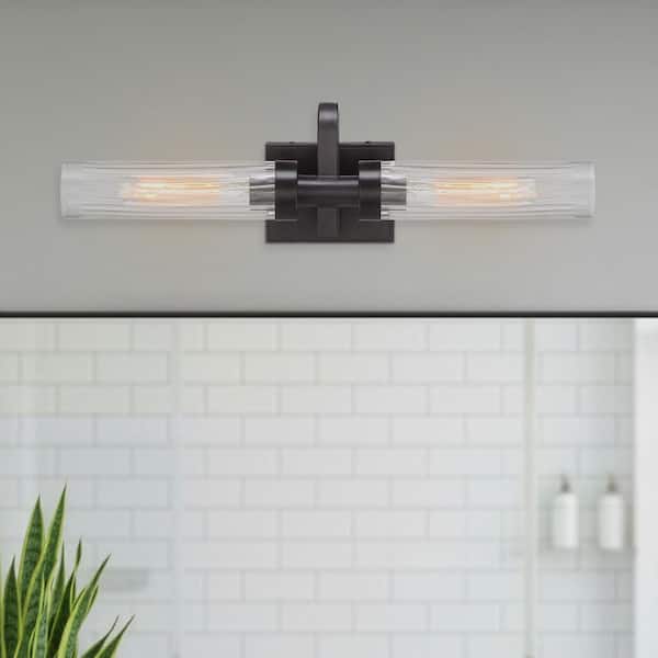 Designers Fountain Braden 24 in. 3-Light Iron Graphite Modern Vanity Light with Clear Striated Glass Shades