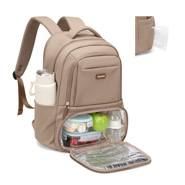 16 Inch Laptop Lunch Backpack with Insulated Cooler Compartment, 30L Travel Work College Bag, Champagne
