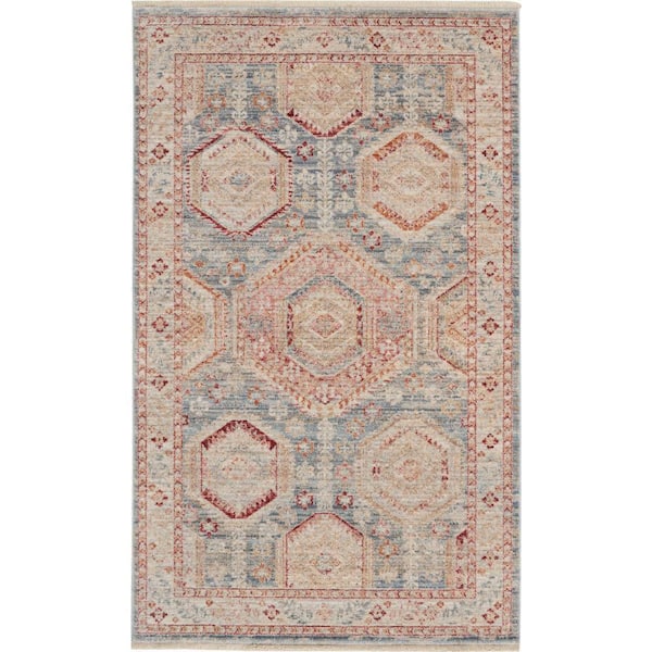 Nourison Enchanting Home Light Blue Multicolor 3 ft. x 5 ft. Persian Medallion Traditional Kitchen Area Rug
