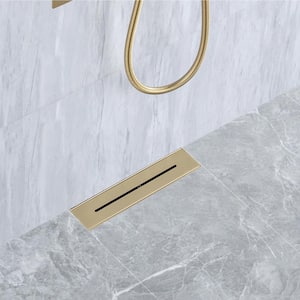 12 in. Stainless Steel Linear Shower Drain with Square Pattern Drain Cover in Brushed Gold
