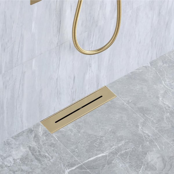 12 in. Stainless Steel Linear Shower Drain with Square Pattern Drain Cover in Brushed Gold