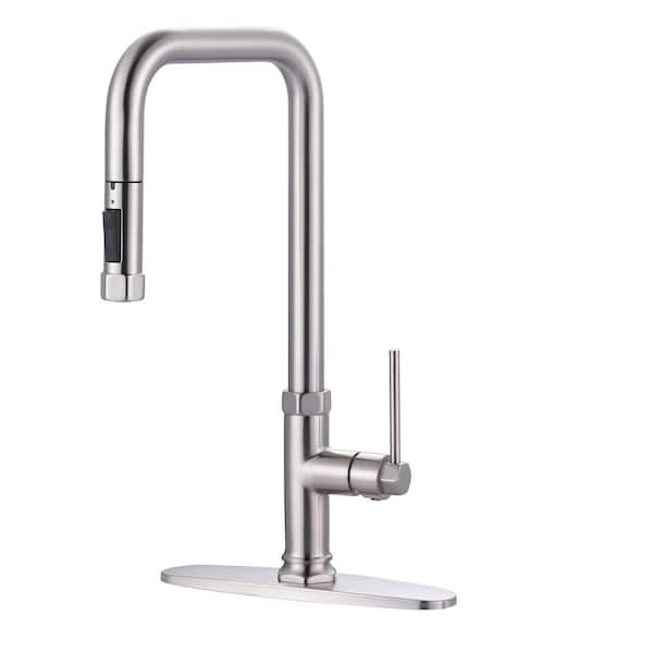 Single Handle Pull Down Sprayer Kitchen Faucet in Brushed Nickel