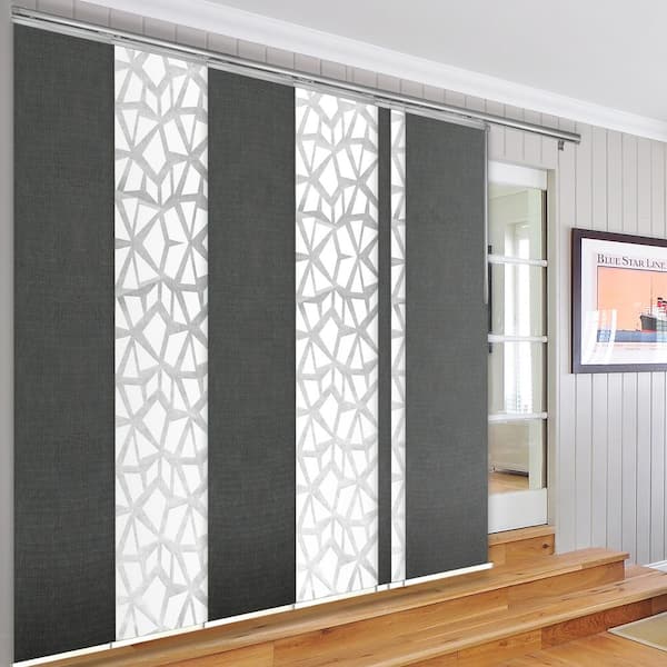EMOH Nobel Sky 110 in. - 153 in. W x 94 in. L Adjustable Light Filtering 7-Panel Satin Nickel Panel Track 23.5 in. Slates