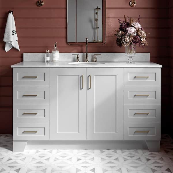 ARIEL Taylor 61 in. W x 22 in. D x 35.25 in. H Freestanding Bath Vanity in Grey with Carrara White Marble Top