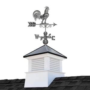 Manchester18 in. x 18 in. x 49 in. H Vinyl Square Cupola with Black Aluminum Roof and Zinc Aluminum Rooster Weathervane