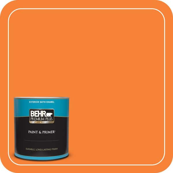 BEHR PREMIUM PLUS 1 qt. #230B-6 Orange Burst Satin Enamel Exterior Paint & Primer