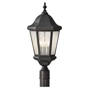 Martinsville 10.25 in. W. 3-Light Black Outdoor Lamp Post Light with Clear Seeded Glass Panels