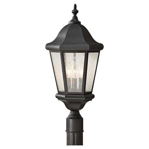 Generation Lighting Martinsville 10.25 in. W. 3-Light Black Outdoor Lamp Post Light with Clear Seeded Glass Panels
