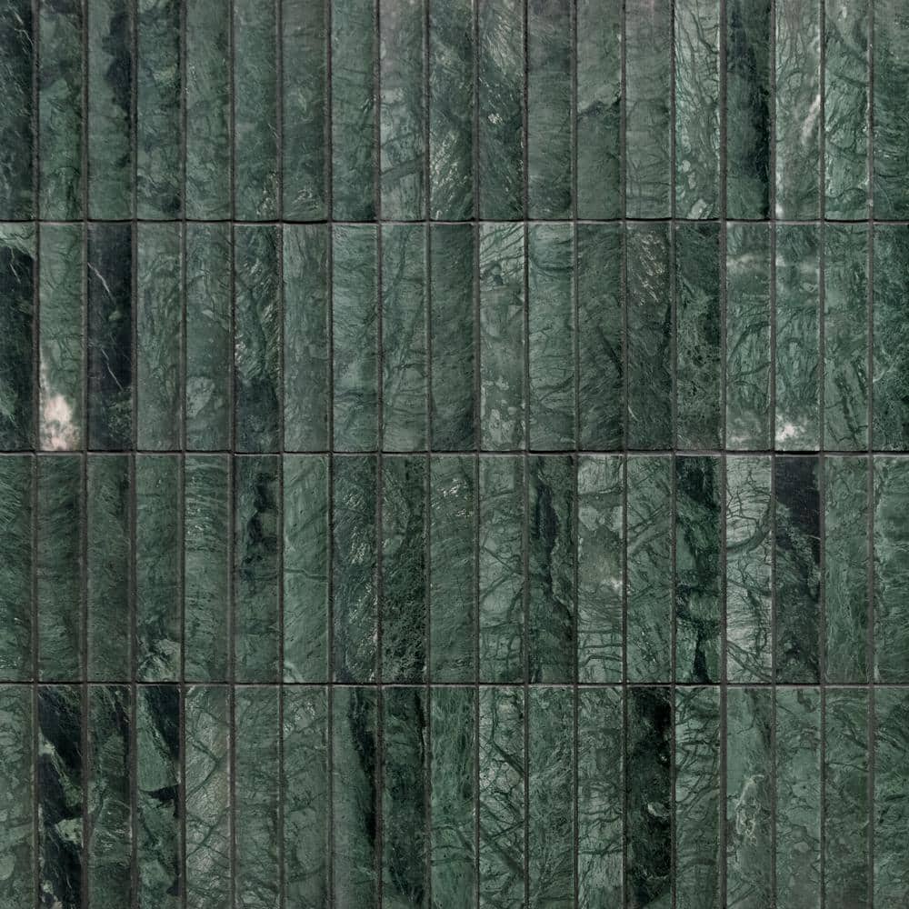 12.52" x 11.89" Honed Indian Green Marble Mosaic Tile