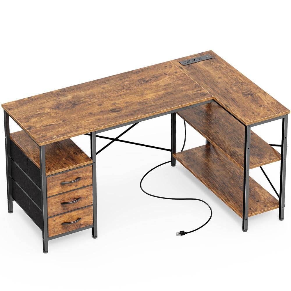 CITRUTAR CHEEP LLC 47 in. W Rustic Brown L Shaped Metal Computer Desk ...