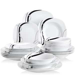 Fiona 24-Piece Casual Ivory White with Black Stripes Porcelain Dinnerware Set (Service for 6)