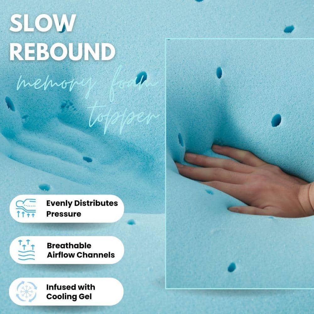 Twin Size Blue Cooling Gel Memory Foam Mattress Topper