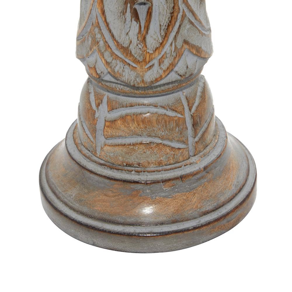 Light Brown Mango Wood Pillar Candle Holders, Set of 3