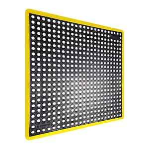 K-Series Safety Tract Black/Yellow 36 in. x 36 in. x 3/4 in. Anti-Fatigue Drainage Rubber Non-Slip Grease-Resistant Mat