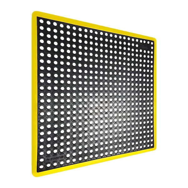 K-Series Safety Tract Black/Yellow 36 in. x 36 in. x 3/4 in. Anti-Fatigue Drainage Rubber Non-Slip Grease-Resistant Mat
