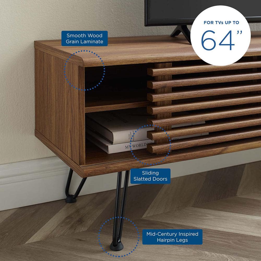 Render 59" Walnut Grain Media Console with Hairpin Legs