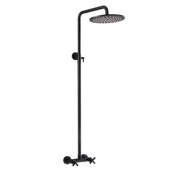 Double Handle 1-Spray Exposed Pipe Shower Faucet 1.8 GPM with Ceramic Disc Valves 10 Inch Shower System in Matte Black