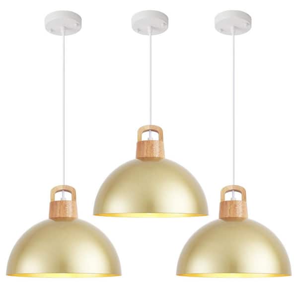 3-Light Gold Dome Pendant Light Hanging Ceiling Chandelier with Metal Cover for Kitchen Island