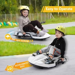 18-Volt Kids Ride on Drift Car Electric Drifting Car with 360° Rotating, Flashing Lights and Music, White