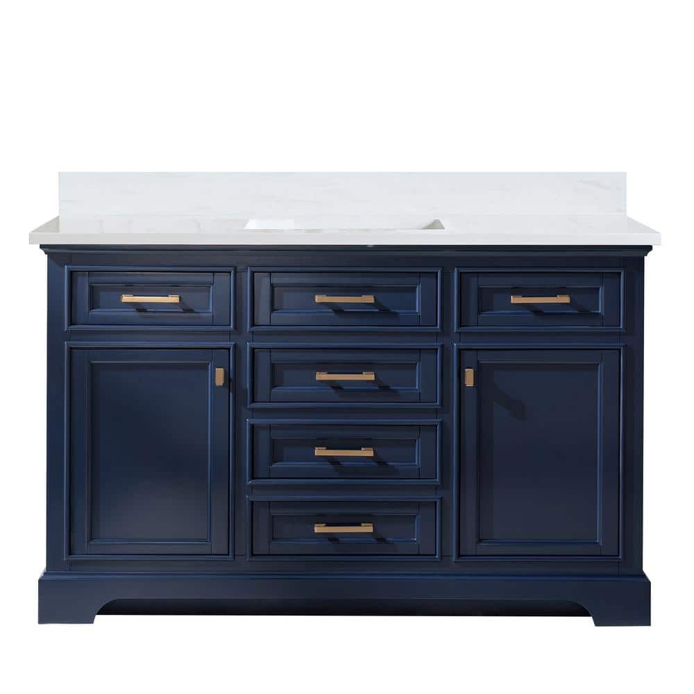 Milano 54" Blue Birch Vanity with White Quartz Top