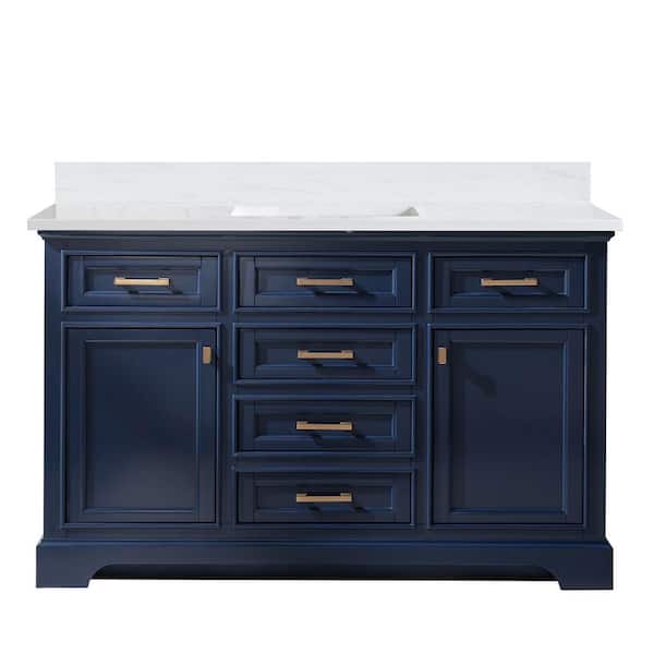 Design Element Milano 54 in. W x 22 in. D Bath Vanity in Blue with Quartz Vanity Top in White with White Basin