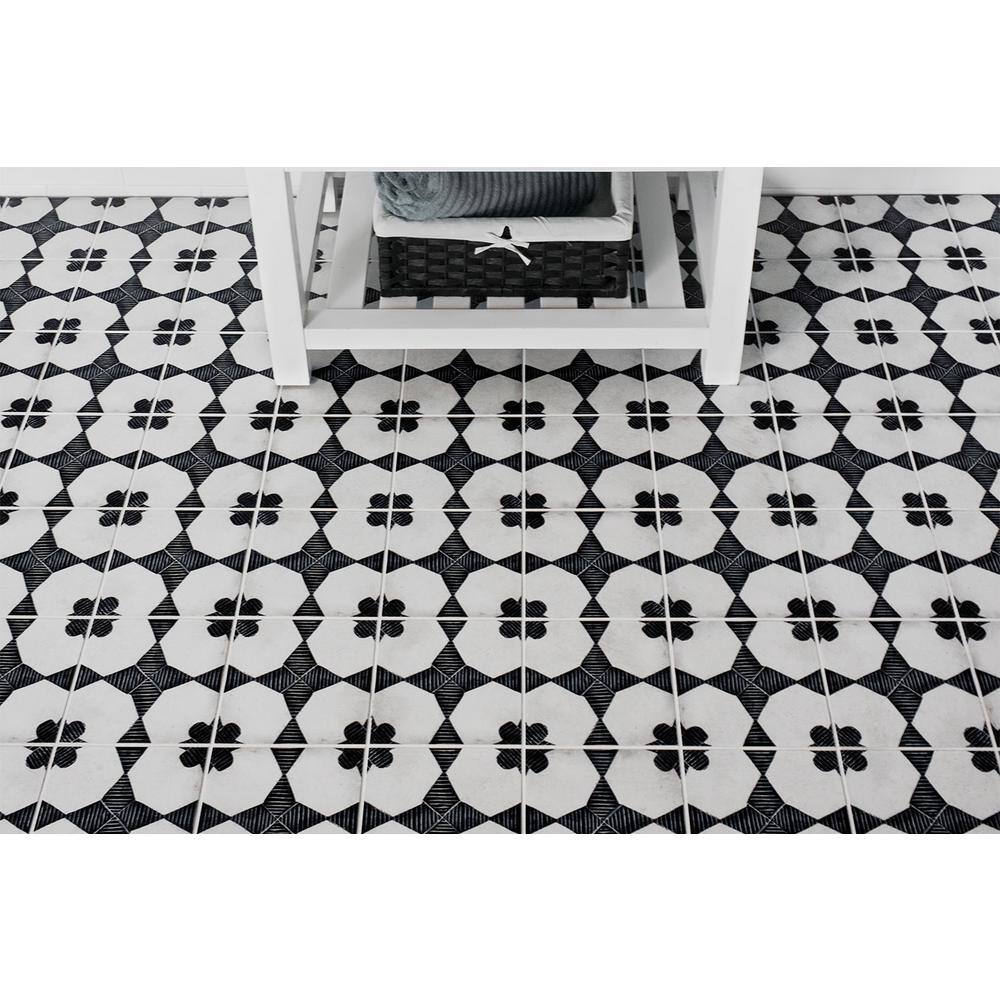 Moderno Black and White Porcelain 8" x 8" Decorative Tile