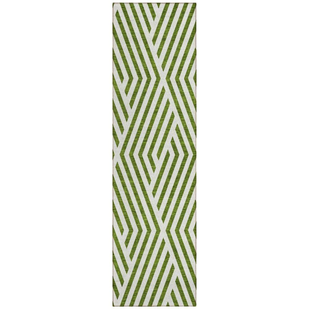 Lime Green and White 2 ft. x 8 ft. Woven Geometric Runner Indoor/Outdoor Area Rug price history on PriceWatchPro