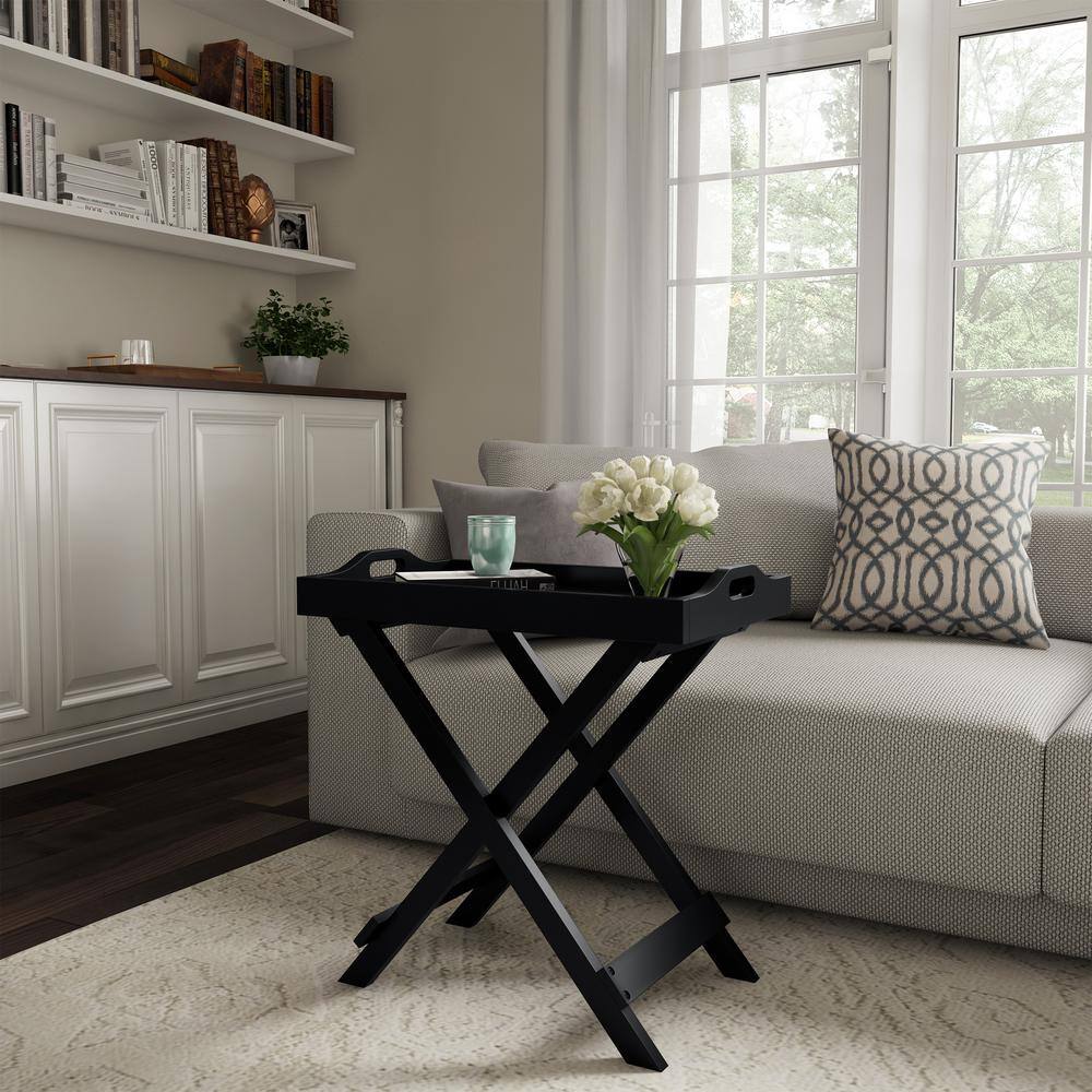 Black Wooden Folding End Table with Removable Tray - thumbnail 7