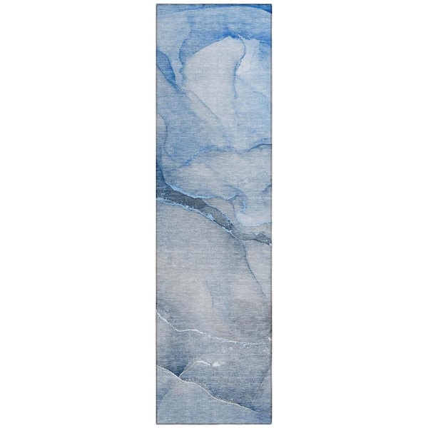 HomeRoots Blue 2 ft. x 8 ft. Abstract Indoor / Outdoor Area Rug ...