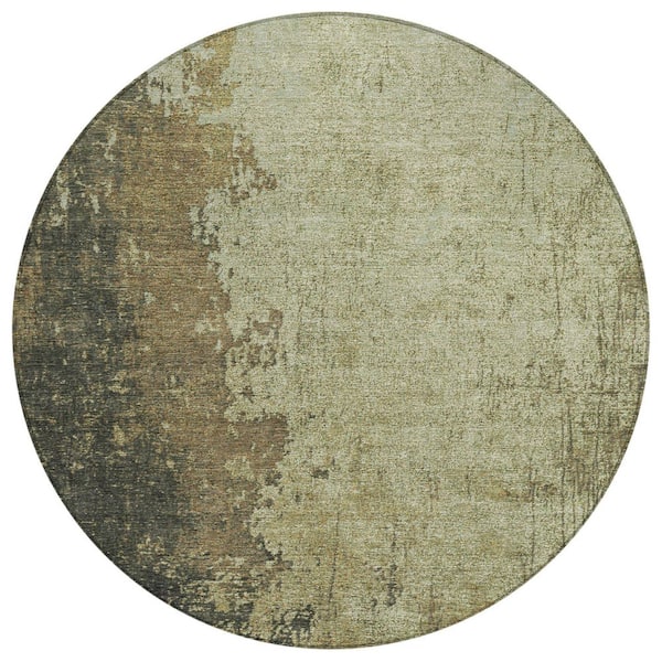 Chantille Machine Washable Indoor/Outdoor Abstract ACN1904 Olive 8 ft. x 8 ft. Round Rug