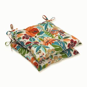 Floral 19 in. x 18.5 in. Outdoor Dining Chair Cushion in Ivory/Multicolored (Set of 2)